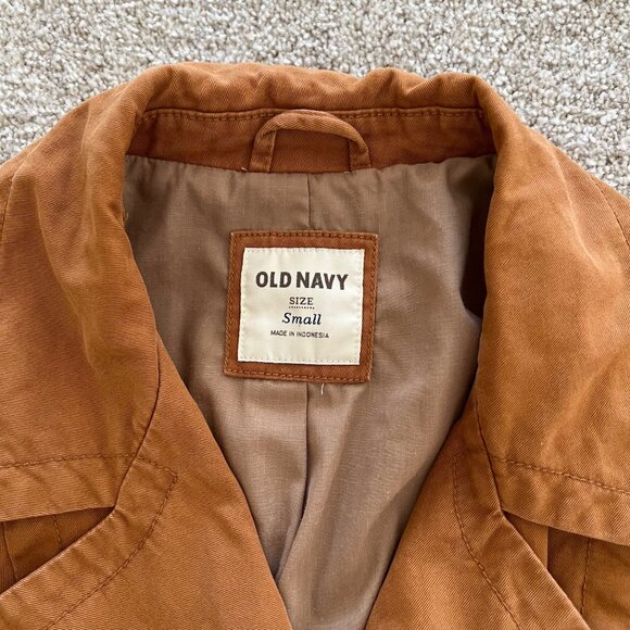 Old Navy Camel Caramel 100% Cotton Belted Double Breasted Trench Rain Coat Small - Picture 6 of 8